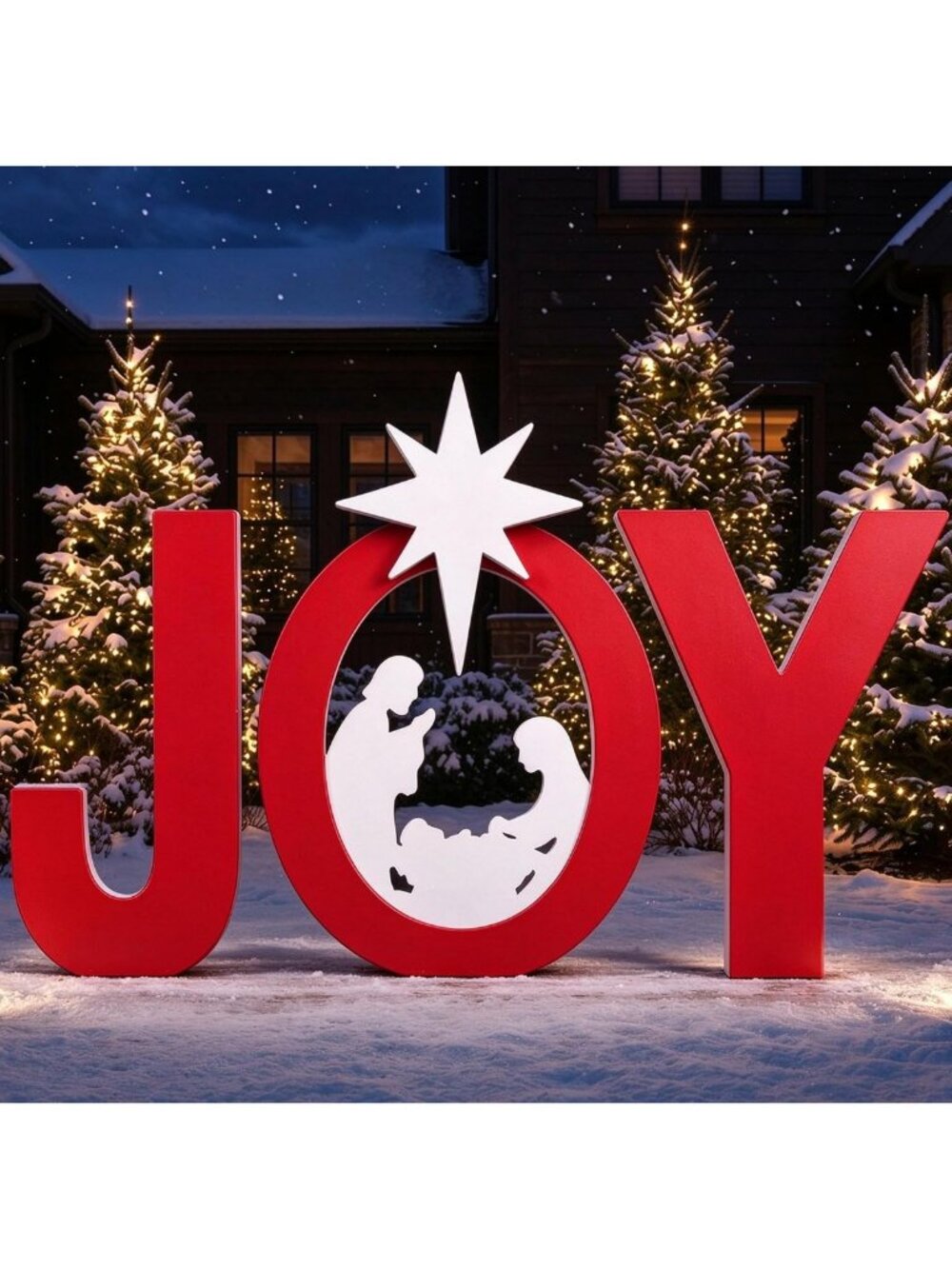 Joyful Red and White Nativity Scene | Christmas Yard Decoration for Festive